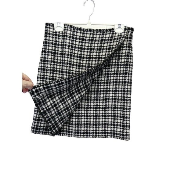 Eddie Bauer Skirt Size 8 Houndstooth Wool Blend Line Black White Pencil lined - Picture 2 of 8